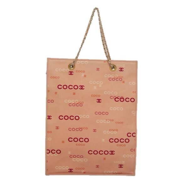CHANEL Chain COCO Tote Bag Canvas Pink Gold CC Auth 105536 - Picture 3 of 16